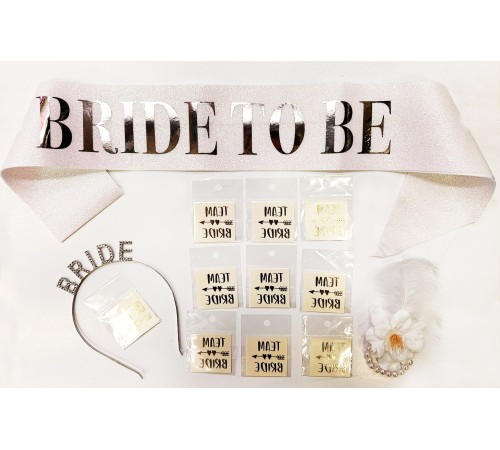 Gümüş Renk Bride Partisi Taç Kuşak Dövme Bileklik Seti Full 13 Parça