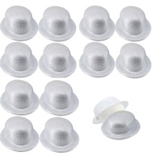 Gümüş Renk Simli Melon Yuvarlak Parti Şapkası 12 Adet