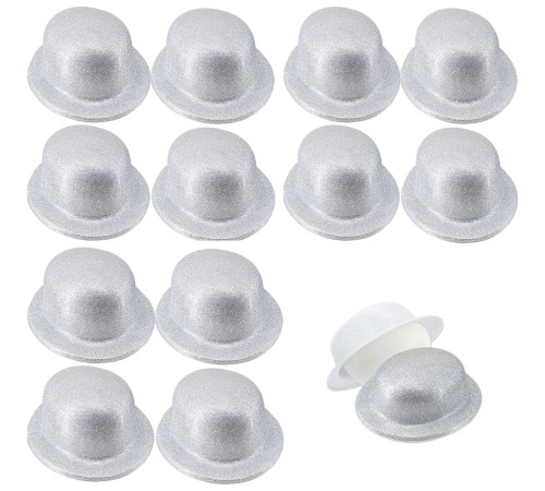 Gümüş Renk Simli Melon Yuvarlak Parti Şapkası 12 Adet