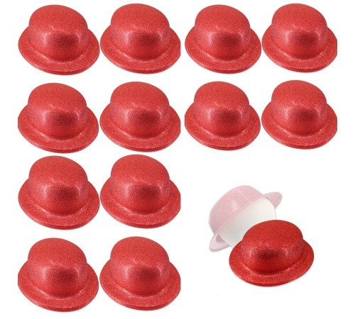 Kırmızı Renk Simli Melon Yuvarlak Parti Şapkası 12 Adet