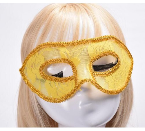 Dantel Tül Malzemeden İmal Sarı Renk Balo Parti Maskesi Venedik