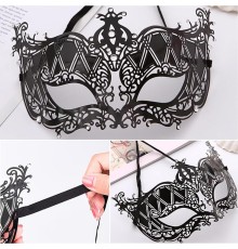 Kristal Gümüş Taşlı Siyah Renk Metal Lüks Maske Balo Parti