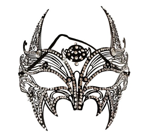 Siyah Renk Kesim Üzeri Kristal Taşlı Metal Lüks Maske Balo Parti