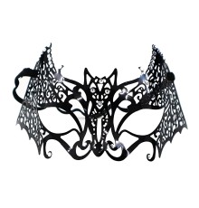 Siyah Renk Kesim Üzeri Kristal Taşlı Metal Maske Yarasa Venedik