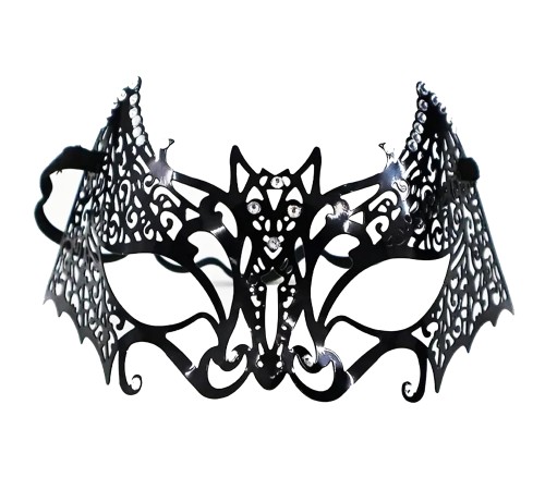 Siyah Renk Kesim Üzeri Kristal Taşlı Metal Maske Yarasa Venedik