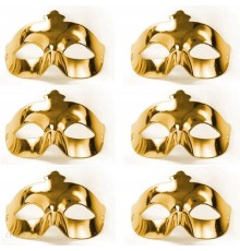 Altın Metalize Renk Düz Balo Parti Maskesi 6 Adet