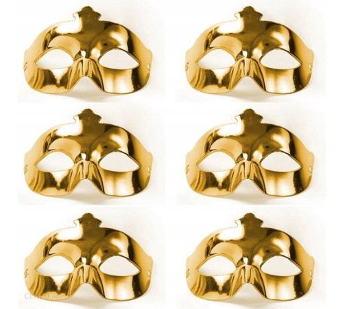 Altın Metalize Renk Düz Balo Parti Maskesi 6 Adet