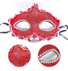 Kırmızı Renk Gözler Kristal Taşlı Dantelli Parti Maskesi 11x17 cm
