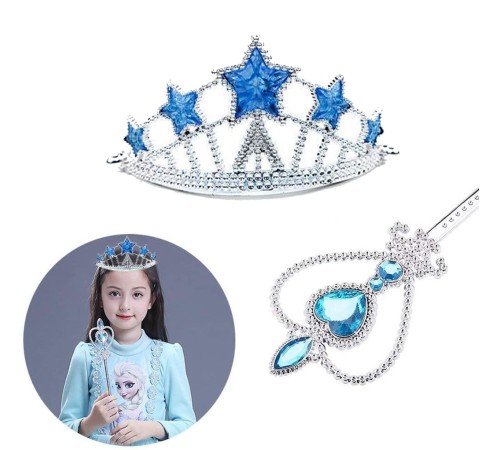 Karlar Ülkesi Elsa Yıldız Mavi Taç ve Elsa Asa Seti 2 Parça