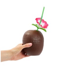 Hindistan Cevizi Hawaii Luau Aloha Pipetli İçecek Kabı Bardak 10x13 cm 1 Adet