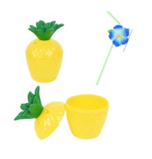 Ananas Hawaii Luau Aloha Pipetli İçecek Kabı Bardak 10x13 cm 1 Adet