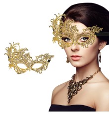 Altın Renk Dantel Maske Dantelli Parti Maskesi 16 No
