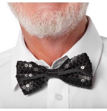 Gece Işıltısı Siyah Payetli Pullu Papyon 7x2 cm