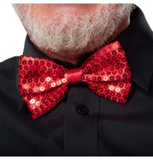 Gece Işıltısı Kırmızı Payetli Pullu Papyon 7x2 cm