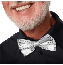 Gece Işıltısı Gümüş Payetli Pullu Papyon 7x2 cm