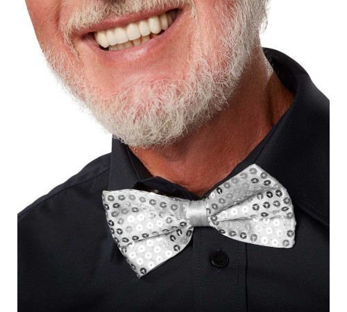 Gece Işıltısı Gümüş Payetli Pullu Papyon 7x2 cm