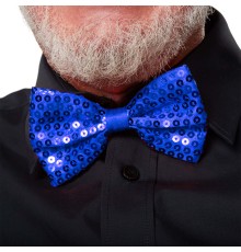 Gece Işıltısı Mavi Payetli Pullu Papyon 7x2 cm