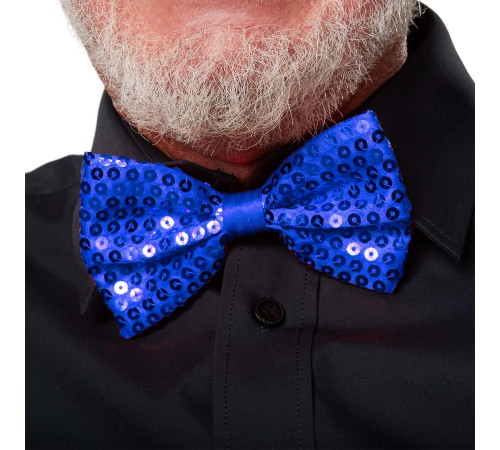 Gece Işıltısı Mavi Payetli Pullu Papyon 7x2 cm