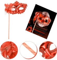 Kırmızı Işıltılı Tutmalı Fotoğraf Çekimi Maskesi 18x29 cm