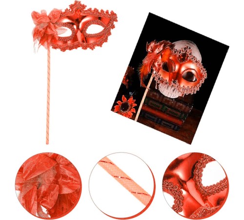 Kırmızı Işıltılı Tutmalı Fotoğraf Çekimi Maskesi 18x29 cm