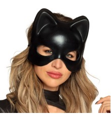 Siyah Deri Görünümlü Kedi Maskesi – Cosplay & Maskeli Balo