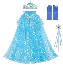 Frozen Elsa Pelerin Taç Asa ve Eldiven Seti 80 cm