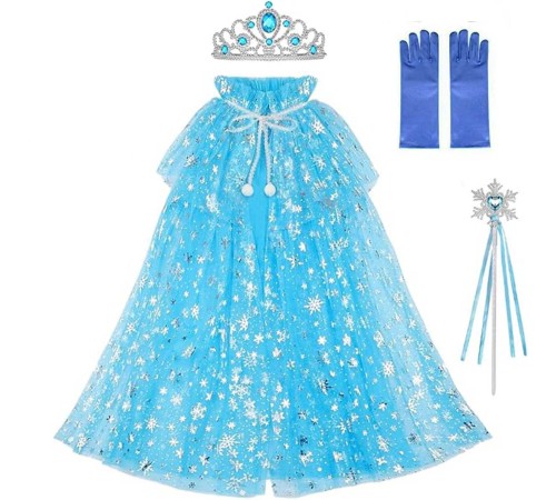 Frozen Elsa Pelerin Taç Asa ve Eldiven Seti 80 cm