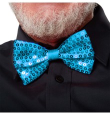 Gece Işıltısı Açık Mavi Turkuaz Payetli Pullu Papyon 7x2 cm