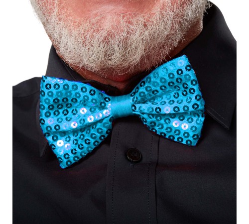 Gece Işıltısı Açık Mavi Turkuaz Payetli Pullu Papyon 7x2 cm