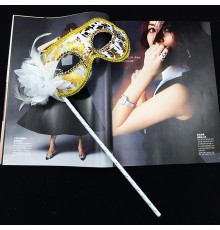 Lüks Taşlı Saplı Maskeli Balo Maskesi Beyaz Renk 35 cm