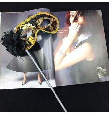 Lüks Taşlı Saplı Maskeli Balo Maskesi Siyah Renk 35 cm