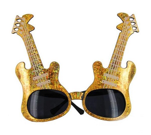 Altın Renk Rockn Roll Gitar Şekilli Parti Gözlüğü 15x15 cm