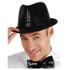 Disko Star Siyah Payetli Fötr Şapka Yetişkin Boy