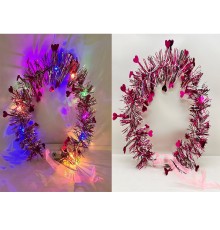 Kalp Püsküllü Gece Parıltısı 3 Modlu LED li Işıklı Taç Fuşya Renk