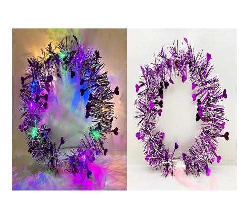 Kalp Püsküllü Gece Parıltısı 3 Modlu LED li Işıklı Taç Mor Renk