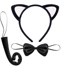 Sevimli Kedi Kostüm Seti Kulak Papyon Kuyruk Beyaz Renk