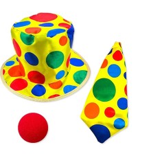 Renkli Palyaço Kostüm Seti – 3 Parça Aksesuar (Şapka, Kravat, Burun)