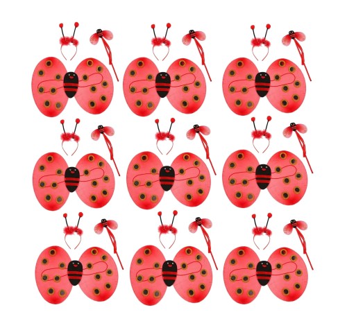 Uğur Böceği Kostüm Seti - Kanat Taç Asa 3 Parça 12 Adet