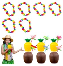 Tropikal Hawaii Parti Malzemeleri – Kolye, Pipet, Bardak Seti