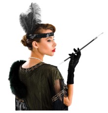1920'ler Gatsby Aksesuar Seti – Siyah Charleston Saç Bandı & Sigaralık