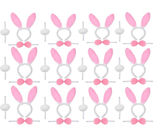 Pembe Tavşan Kostüm Seti – Taç Ponpon Kuyruk 12 li Paket