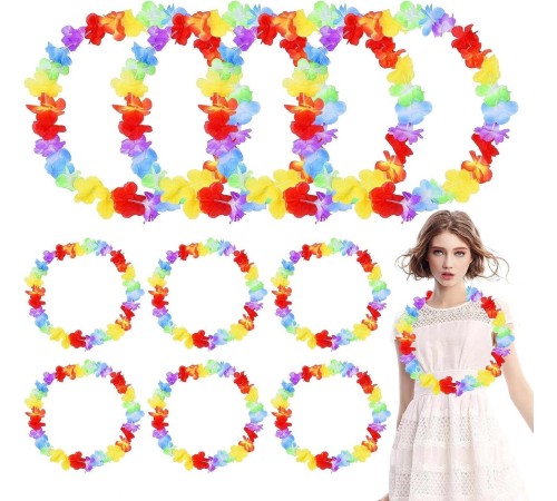 Hawaii Çiçekli Boyun Kolyesi - Renkli Tropikal Parti Leisi 12 Adet