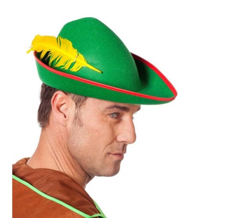 Yeşil Renk Robin Hood Şapkası Sarı Tüylü
