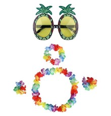 Renkli Ananas Gözlük, Taç, Kolye ve Bileklik Seti