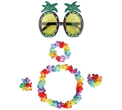 Renkli Ananas Gözlük, Taç, Kolye ve Bileklik Seti