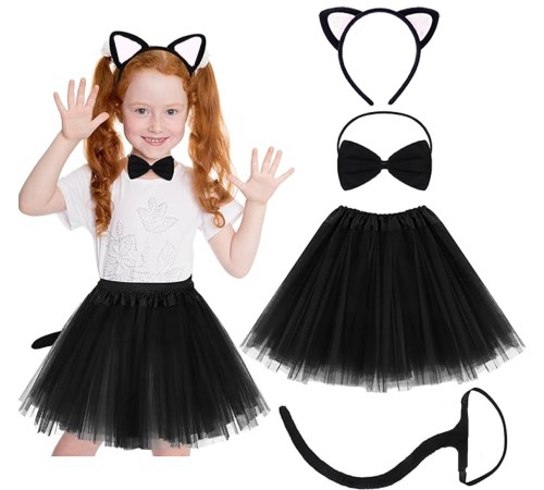 Beyaz Kulaklı Kedicik Kostüm Seti (Tütü, Taç, Papyon, Kuyruk)