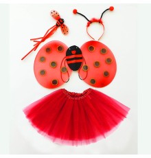 Kırmızı Uğur Böceği Ateş Böceği Kostüm Seti - (Tütü, Kanat, Taç, Asa)