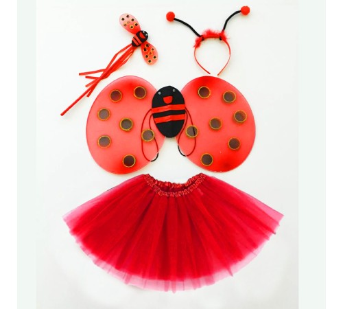 Kırmızı Uğur Böceği Ateş Böceği Kostüm Seti - (Tütü, Kanat, Taç, Asa)