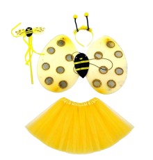 Sarı Renk Arı Kostüm Seti (Tütü, Kanat, Taç, Asa)
