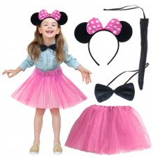 Minnie Kostüm Seti (Pembe Tütü Etek + Pembe Taç + Papyon + Kuyruk)